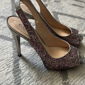 Guess Silver Stiletto Slingback Heels